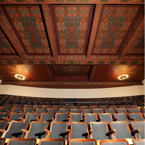 Gilded ceiling above the Bonstelle's balcony seating highlight the theatre's architectural brilliance.