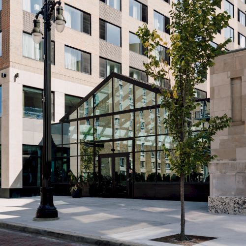 AC Detroit Conservatory outdoor entrance, serving a transitional event space between hotel and Bonstelle Playhouse